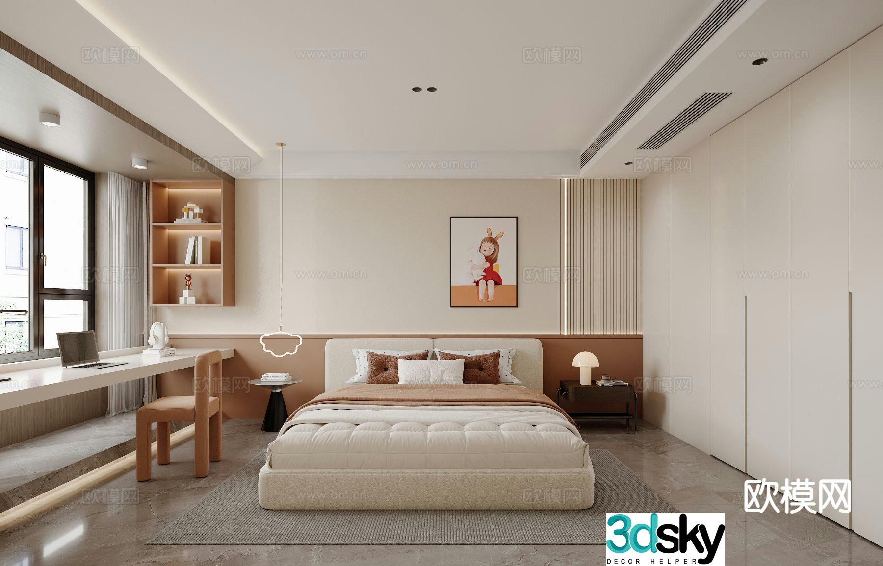 Cream style bedroom second bedroom girlâ€™s room 3D model