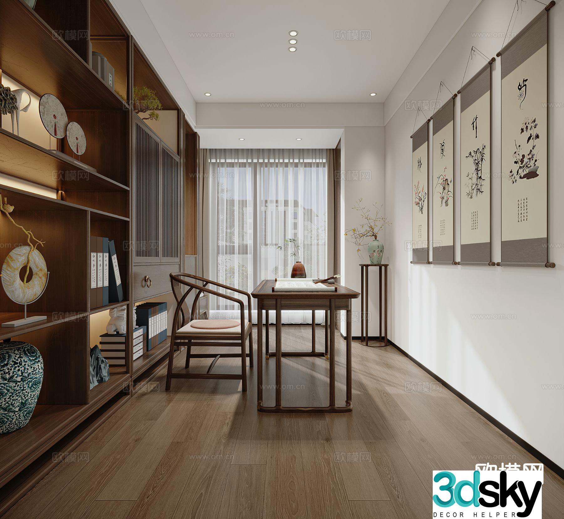 New Chinese style study tea room 3D model