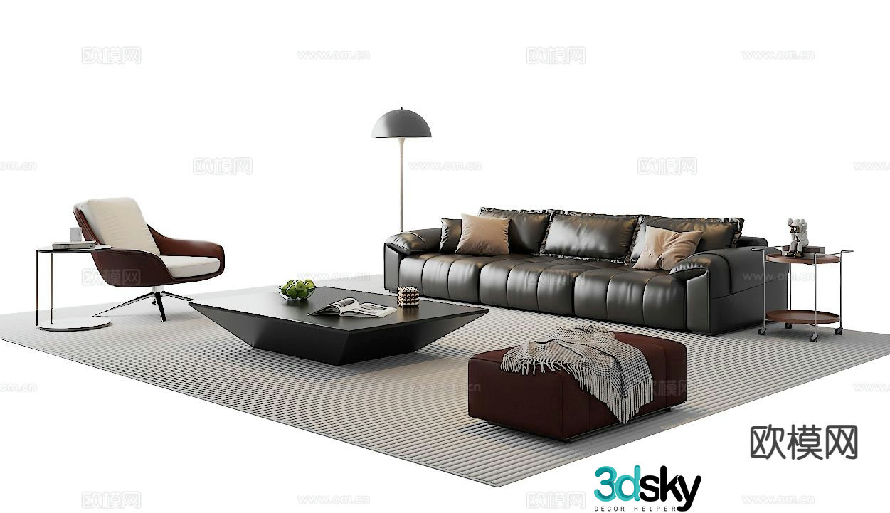 Modern sofa coffee table leather sofa modular sofa 3d model