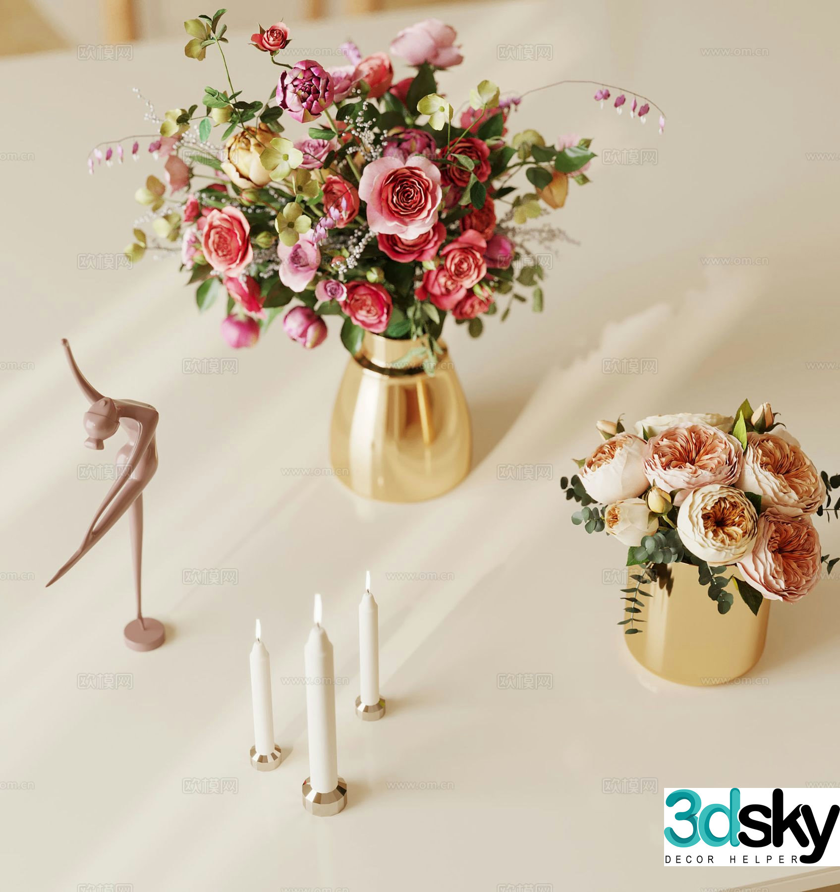 modern vase floral arrangement flower arrangement flowers 3d model