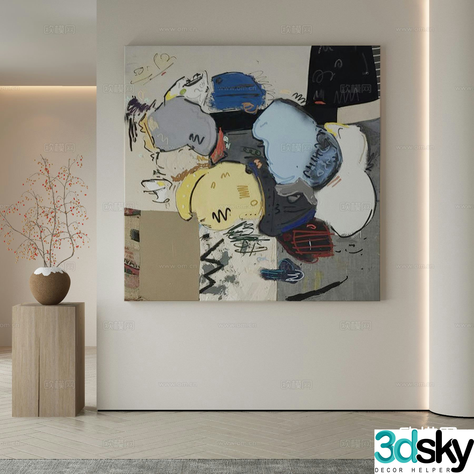 Modern decorative painting cartoon hanging painting 3d model