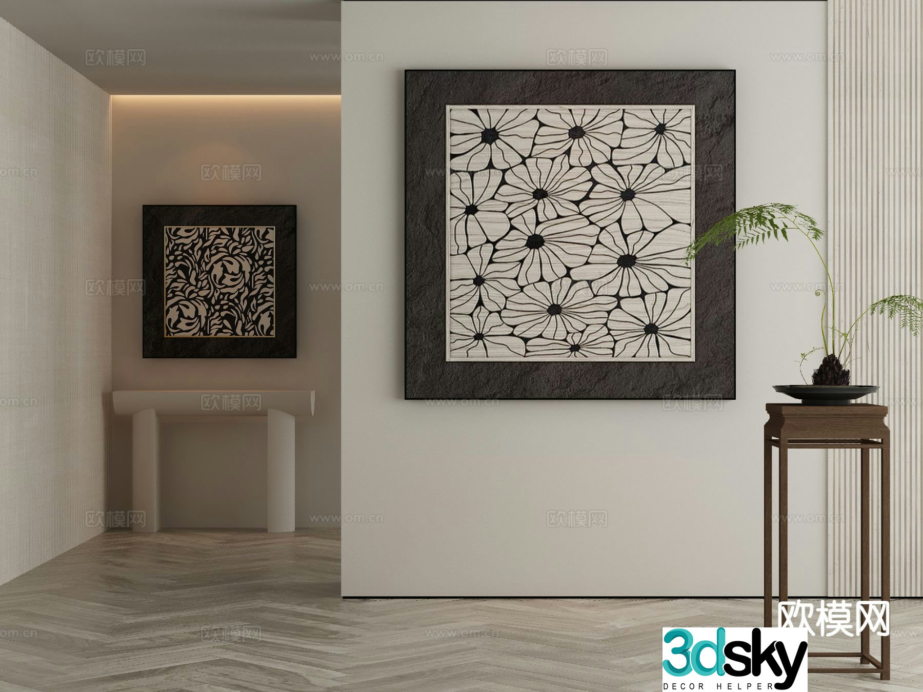 New Chinese style decorative painting retro hanging painting 3D model