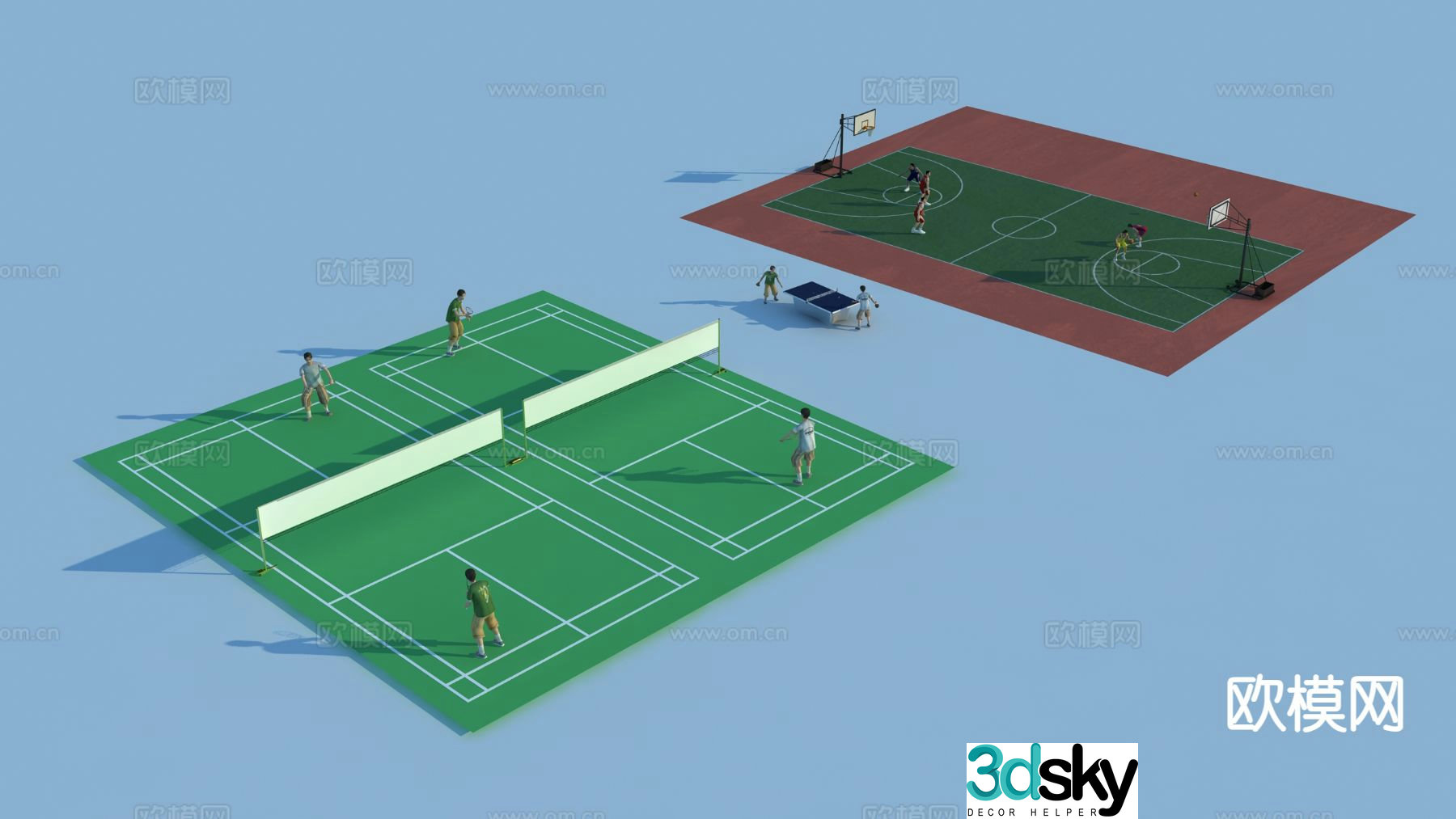 Modern tennis court table tennis table basketball court 3d model