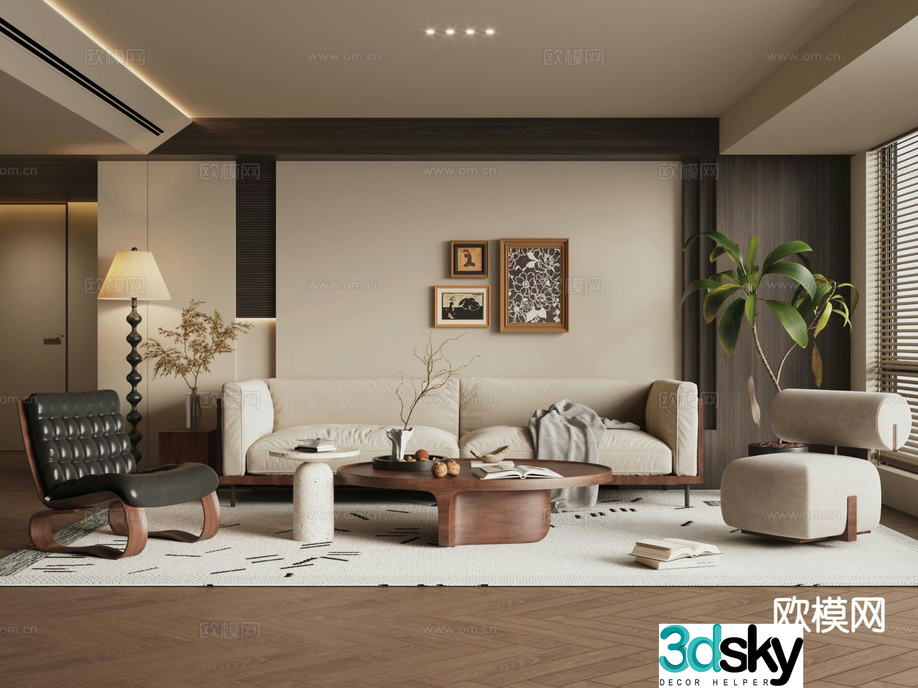 Medieval style living room retro style living room living room without main light 3D model