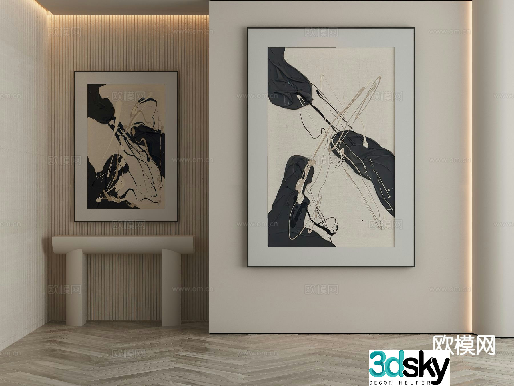 Modern decorative painting black and white hanging painting 3d model