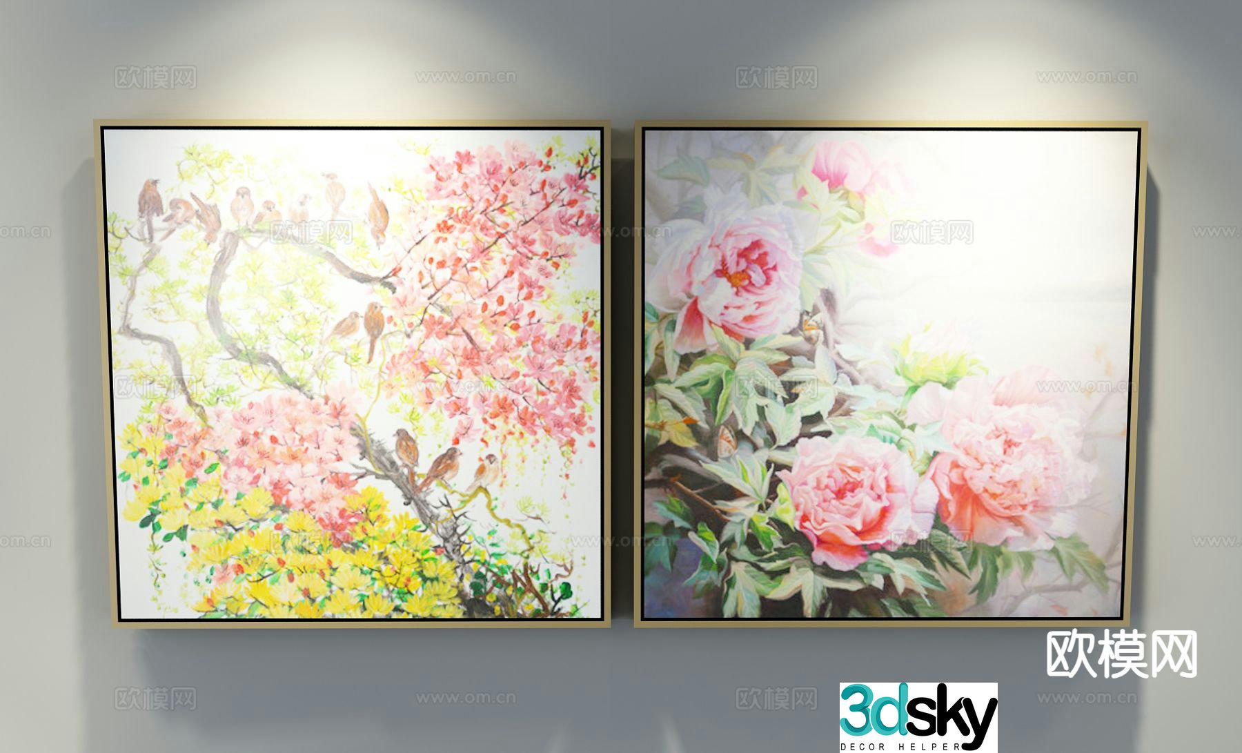 American pastoral hanging painting flowers decorative painting 3d model