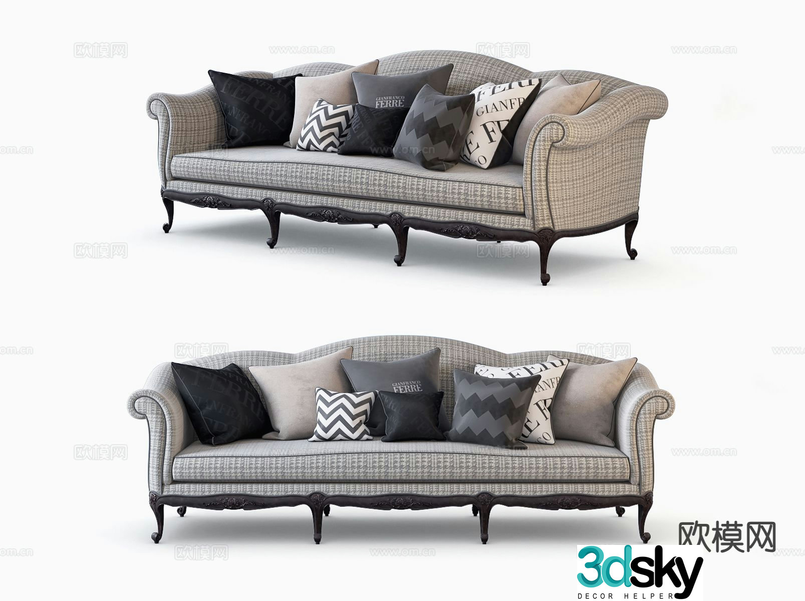 European three-person sofa 3D model