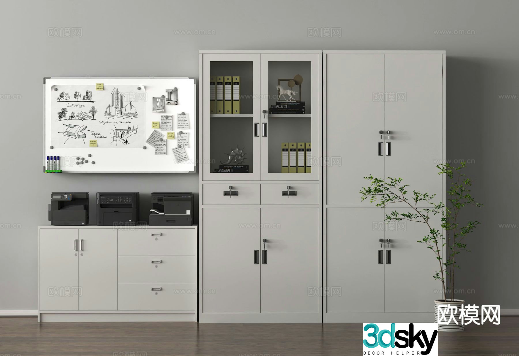 Office supplies printer file cabinet filing cabinet whiteboard 3d model