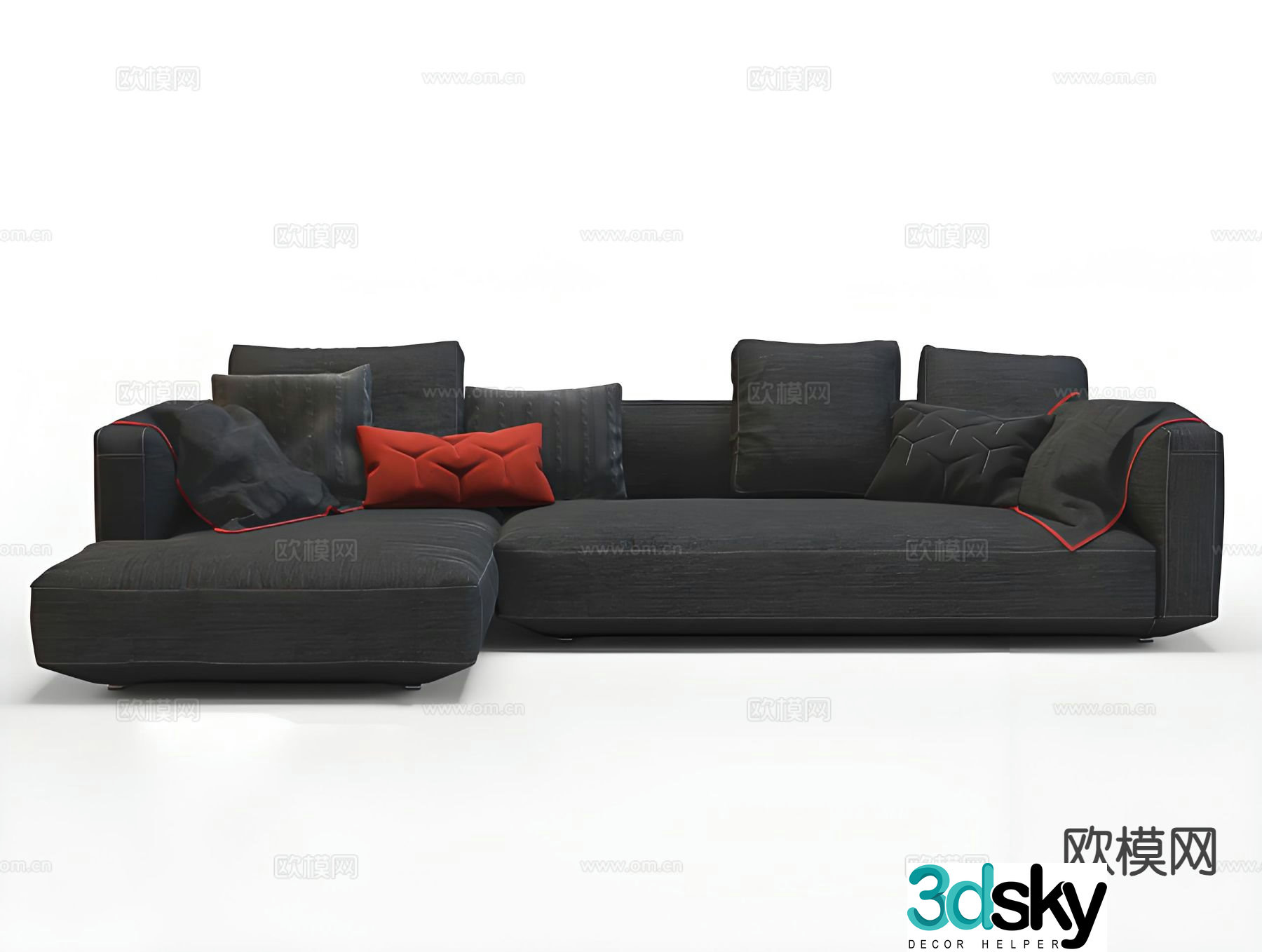 Black multi-person sofa corner sofa 3d model