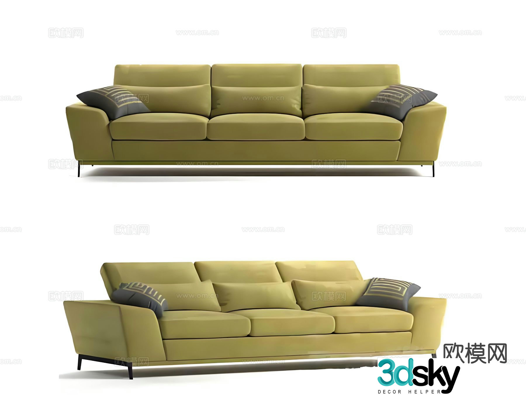 Three seater sofa fabric sofa 3d model