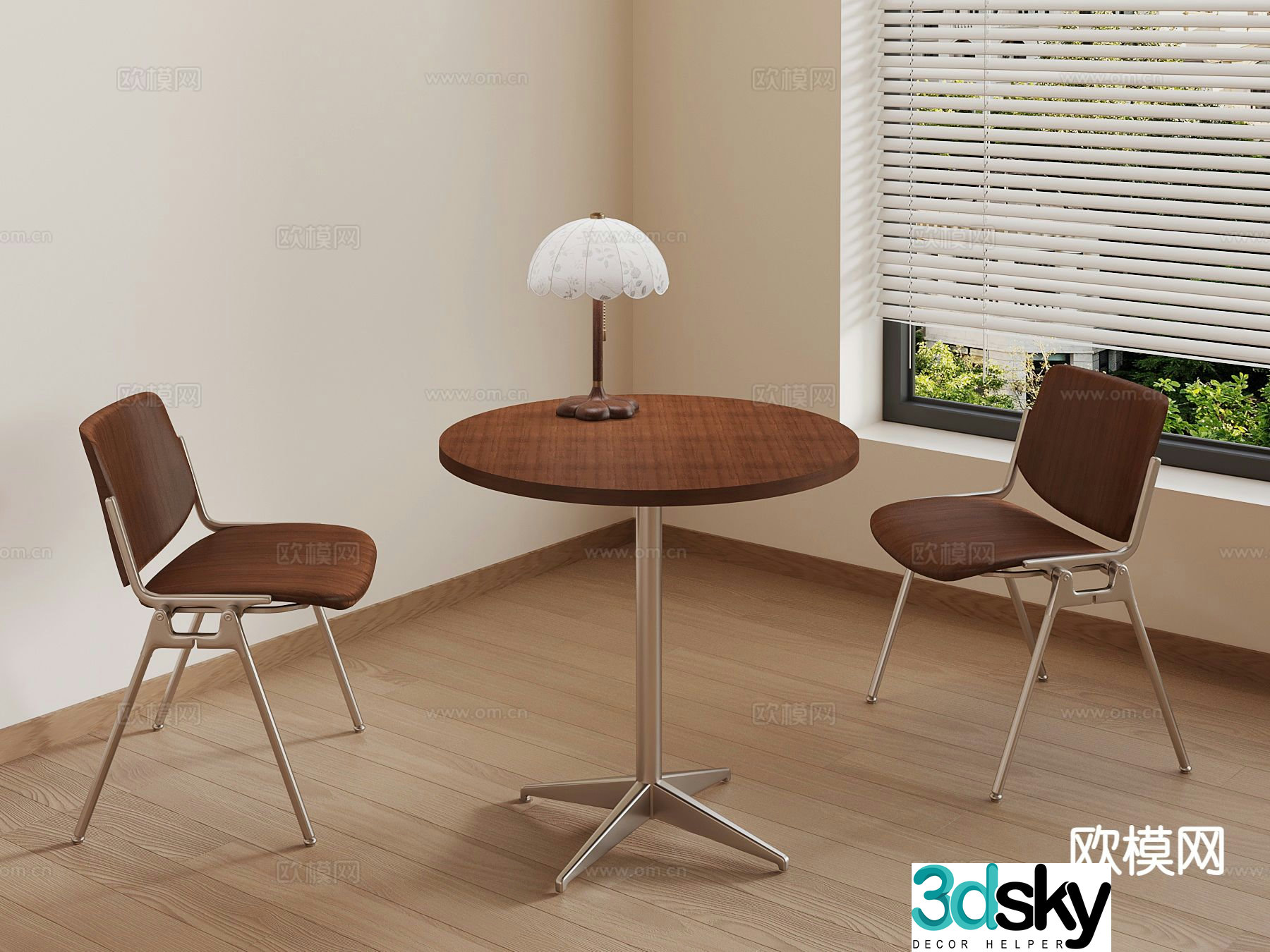 French leisure table and chairs negotiation table dining table 3D model