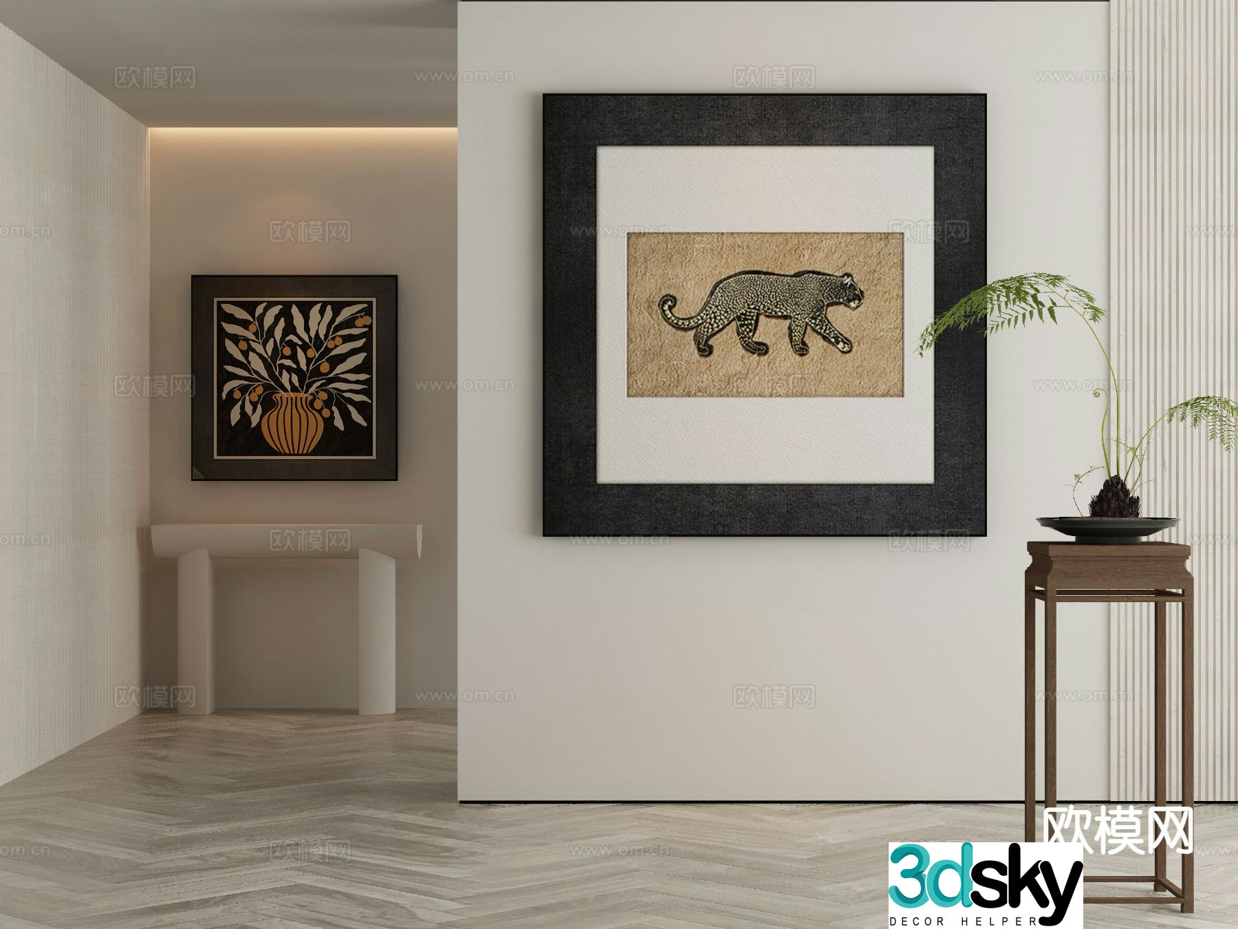 New Chinese style decorative painting retro hanging painting 3D model