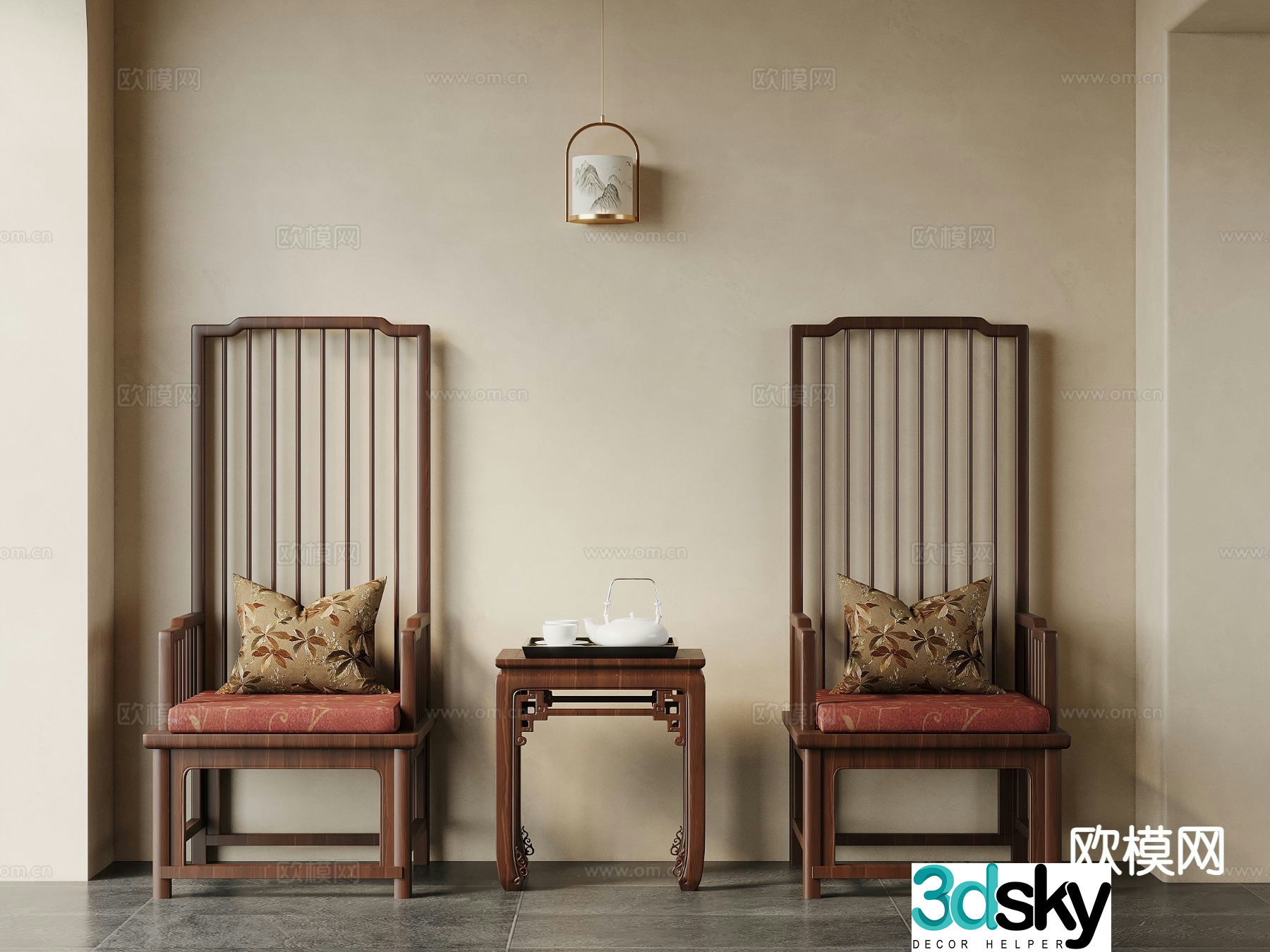 New Chinese style leisure chair high back chair 3d model