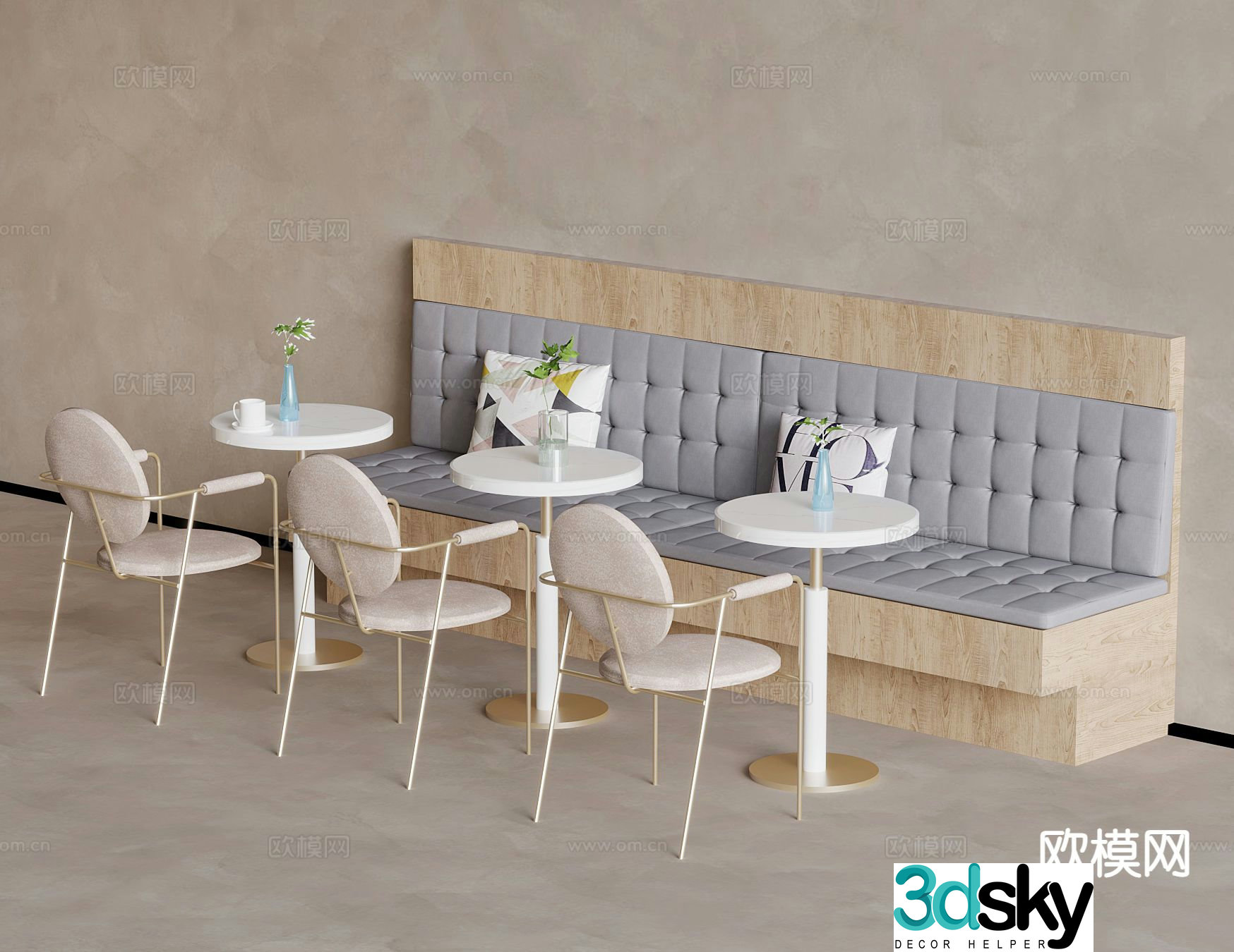 Modern booth dining table and chairs 3d model