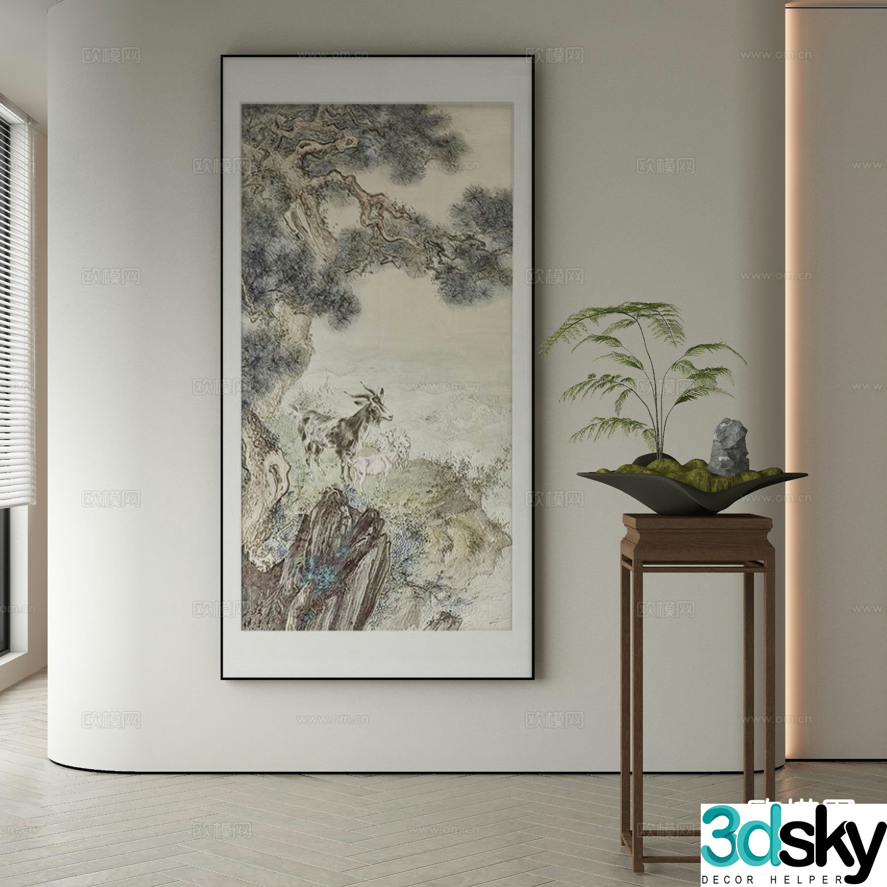 New Chinese style decorative painting gouache painting ink painting 3D model