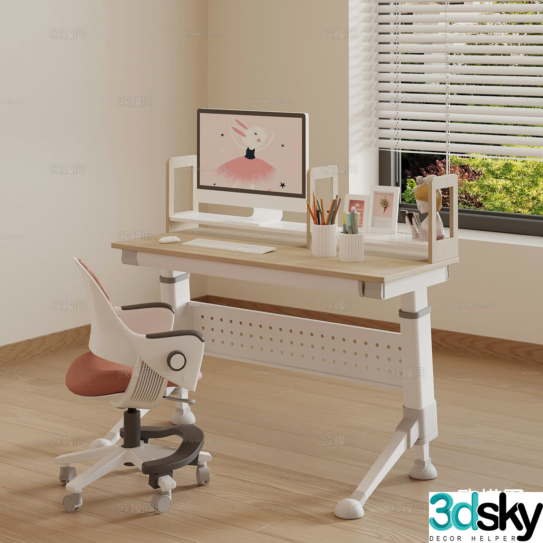 Modern children’s desk and chair learning desk and chair 3d model