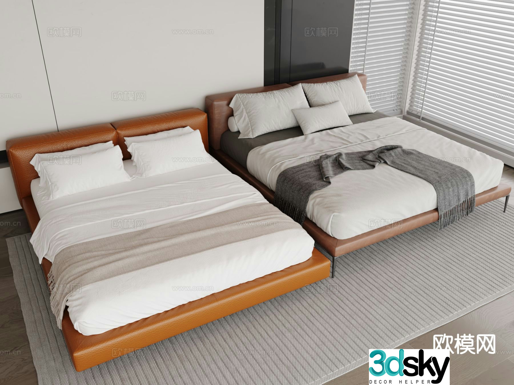 Modern double bed 3d model