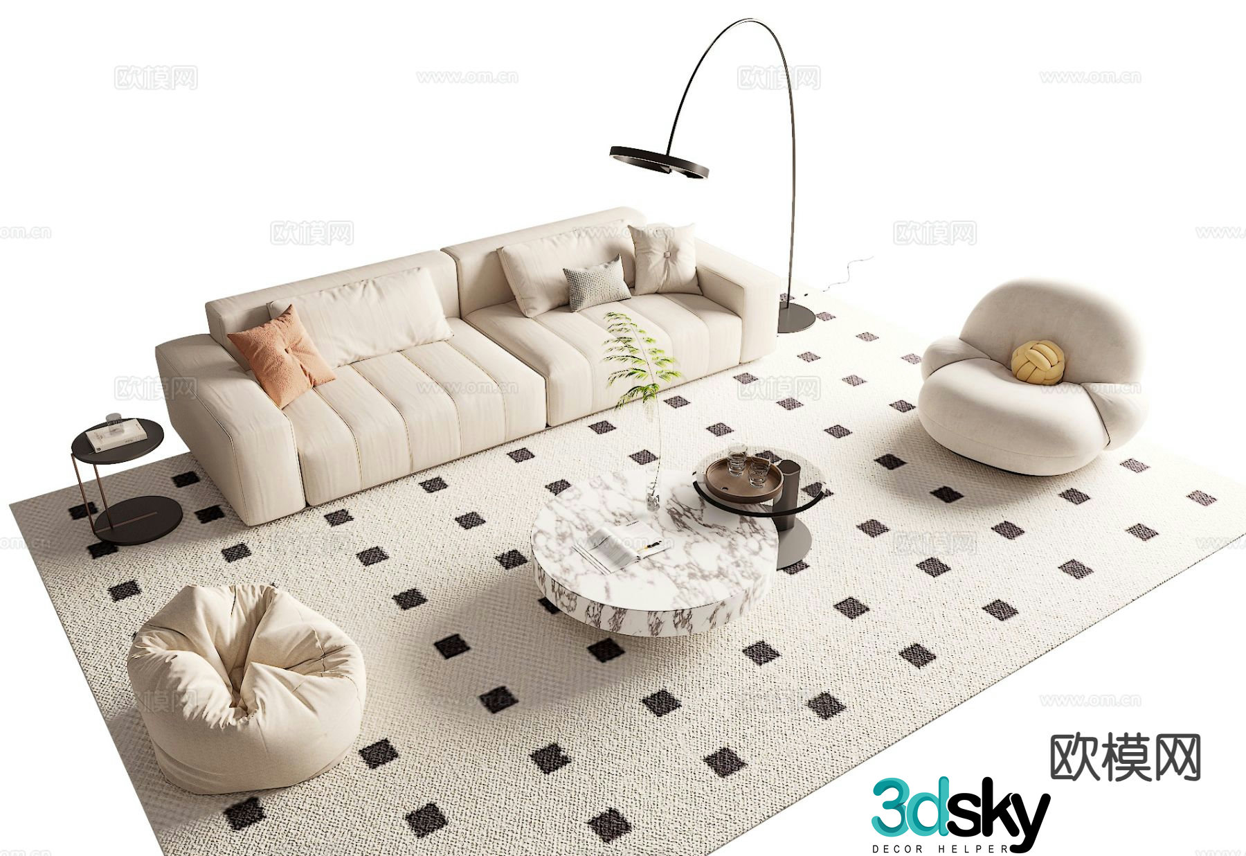 Cream style modular sofa 3d model