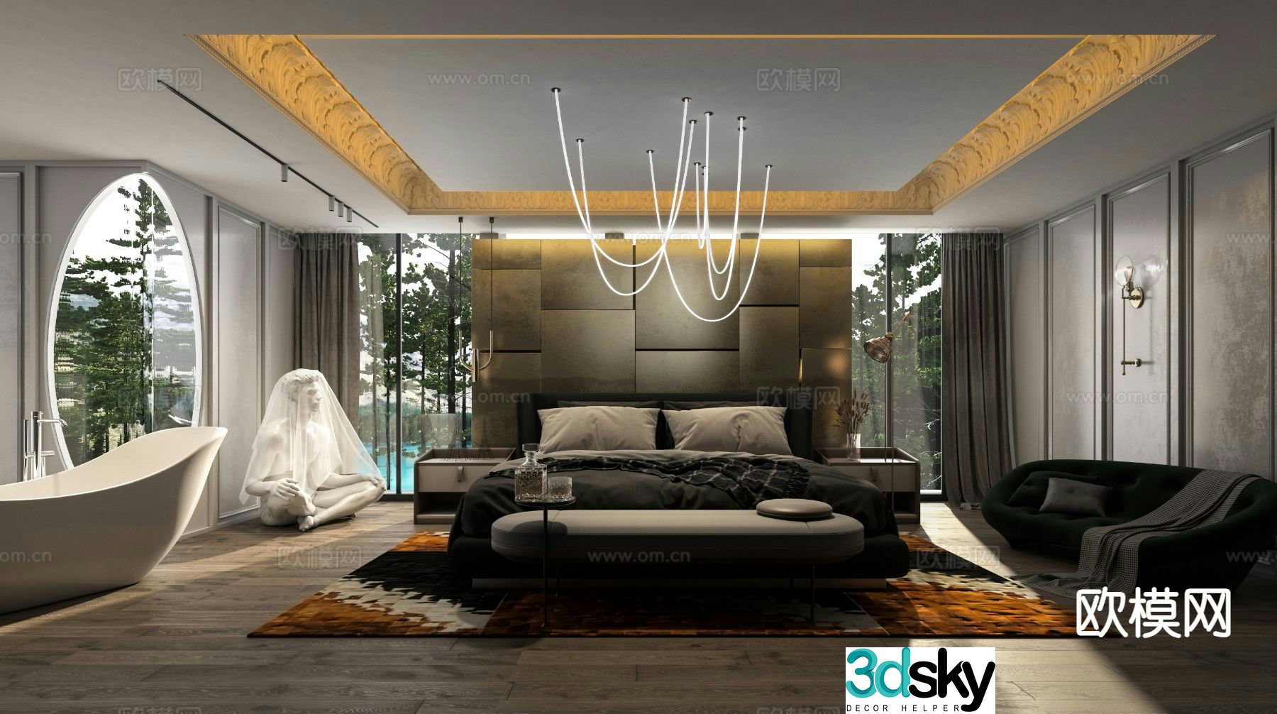 Modern villa bedroom master bedroom 3d model