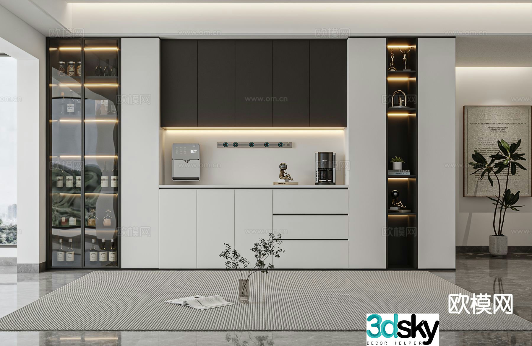High-end gray sideboard black and white gray sideboard 3d model