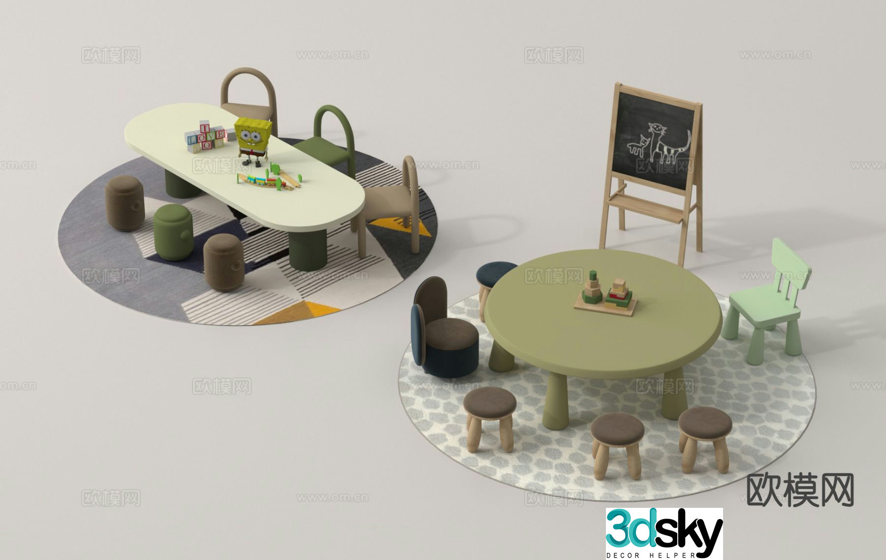 Children’s tables and chairs game table toy table 3d model
