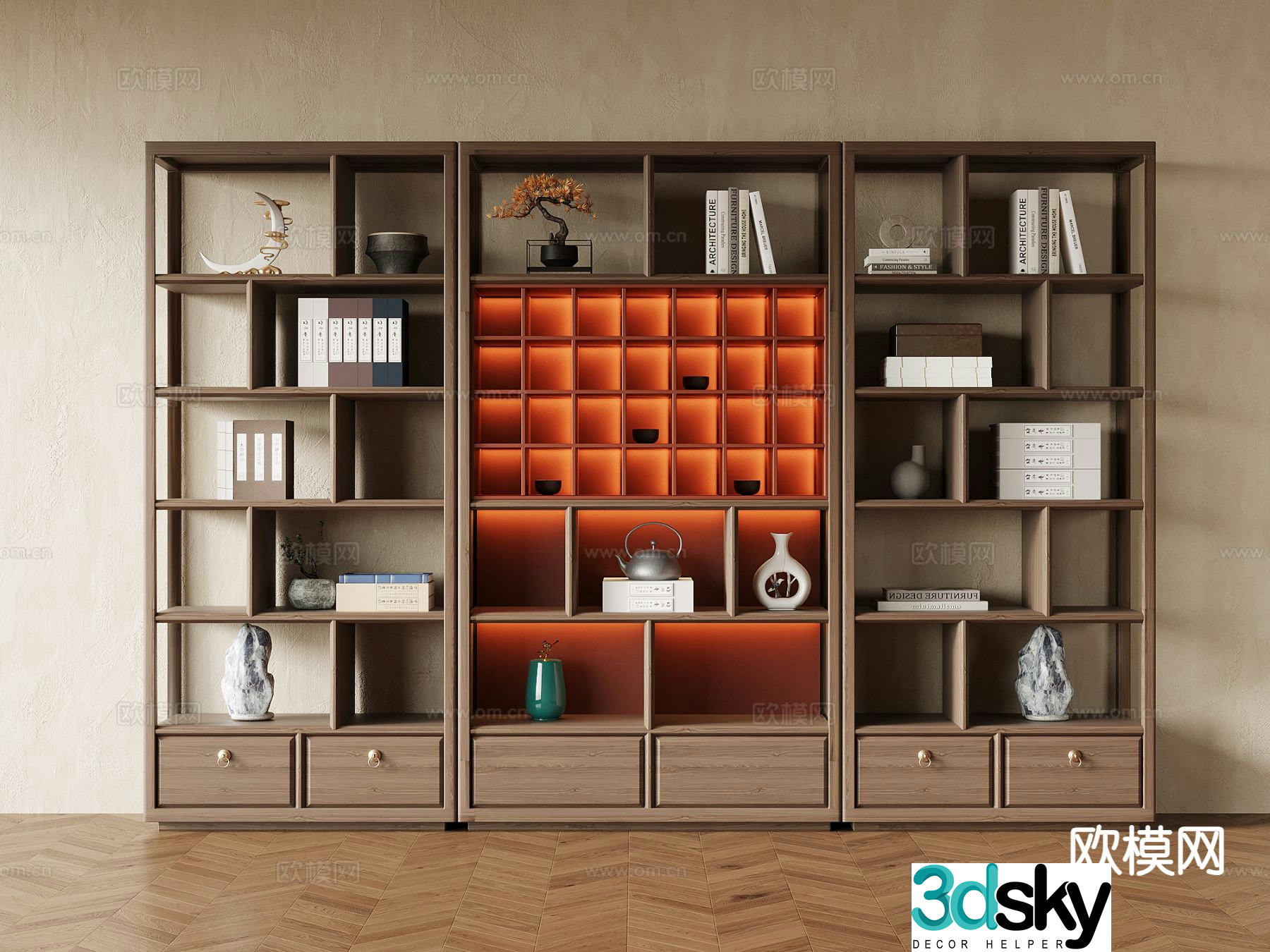 New Chinese style book rack book ornaments 3D model