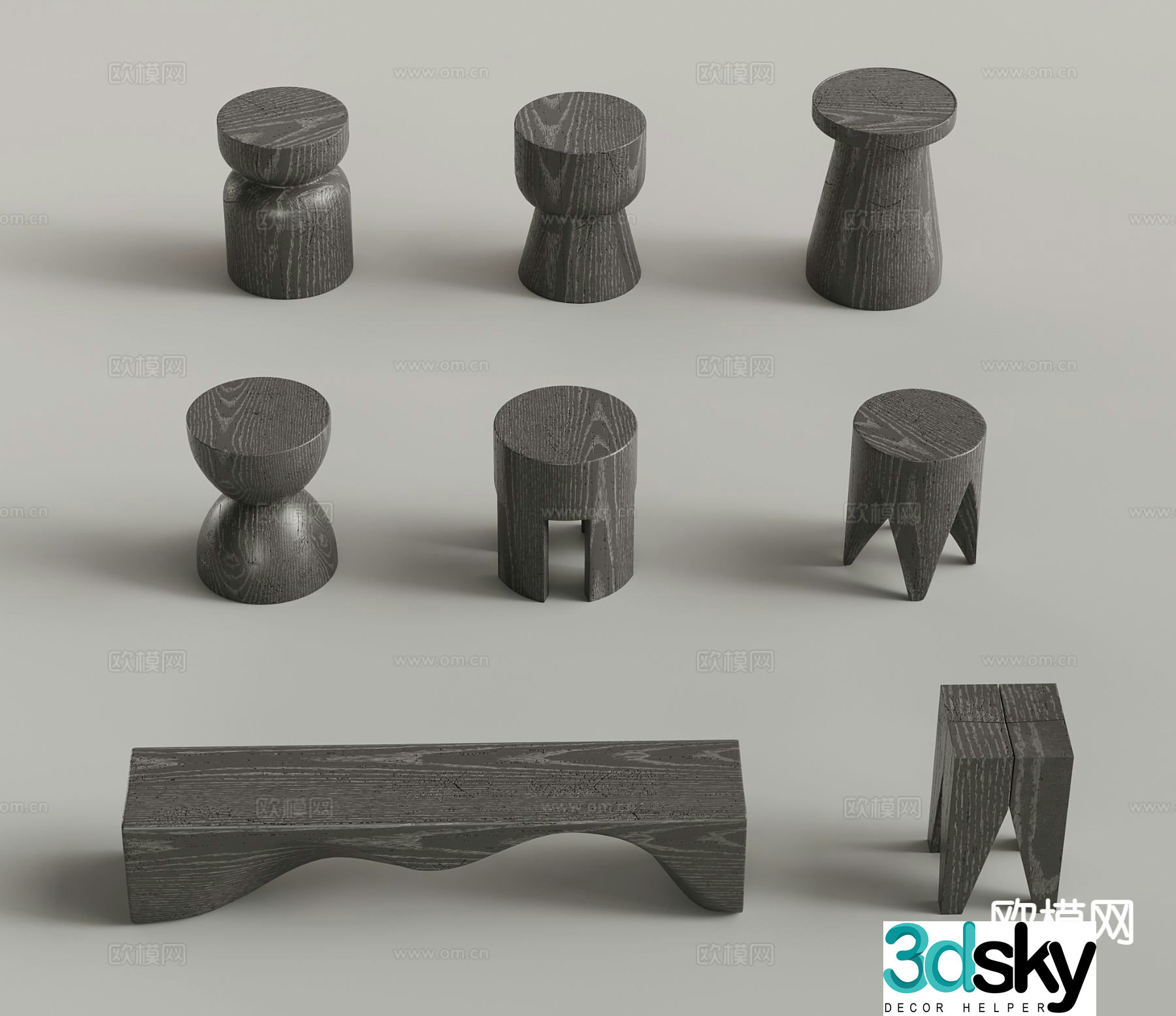 wabi-sabi stool round stool bench 3d model