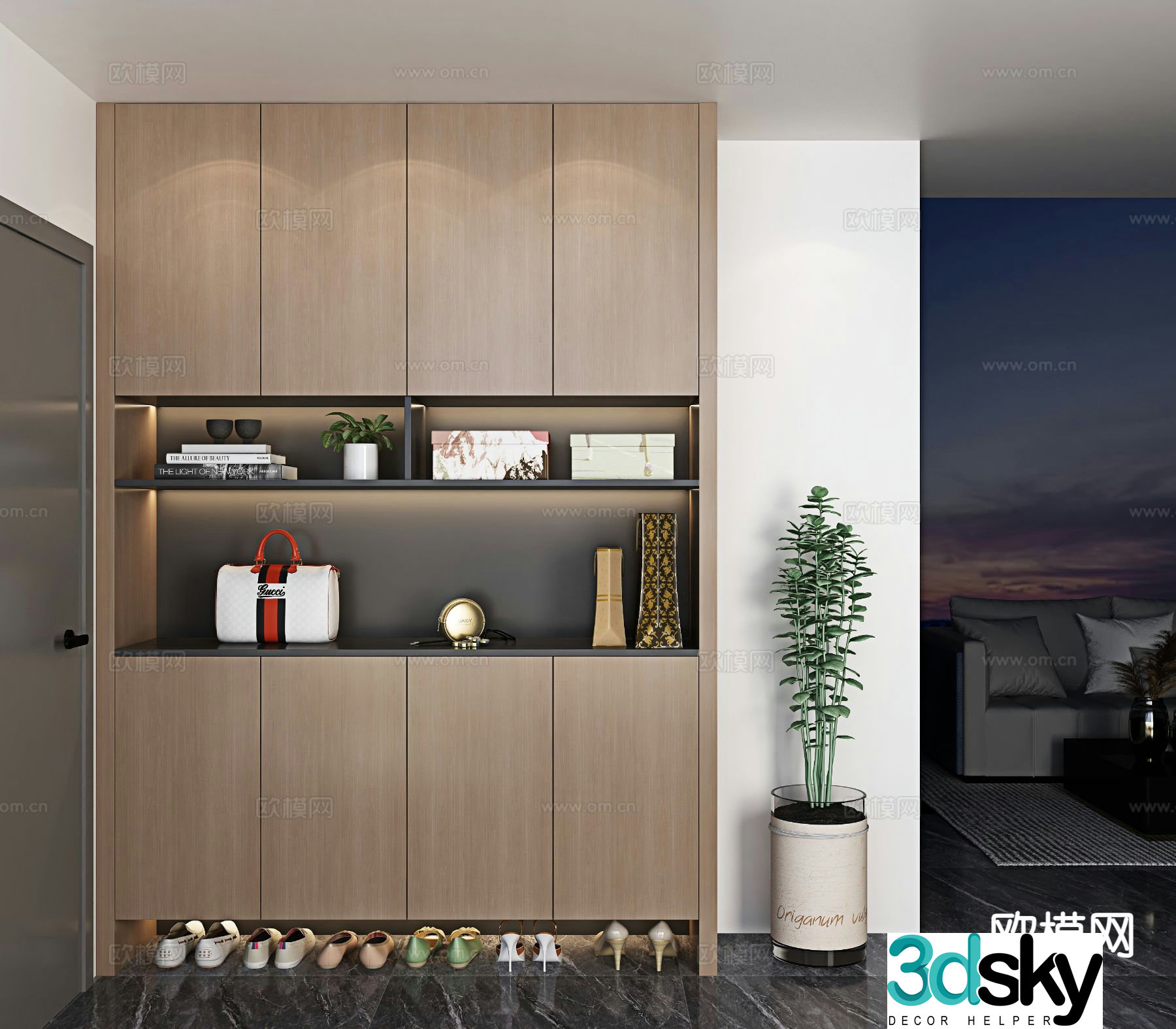 Italian style entrance shoe cabinet 3D model