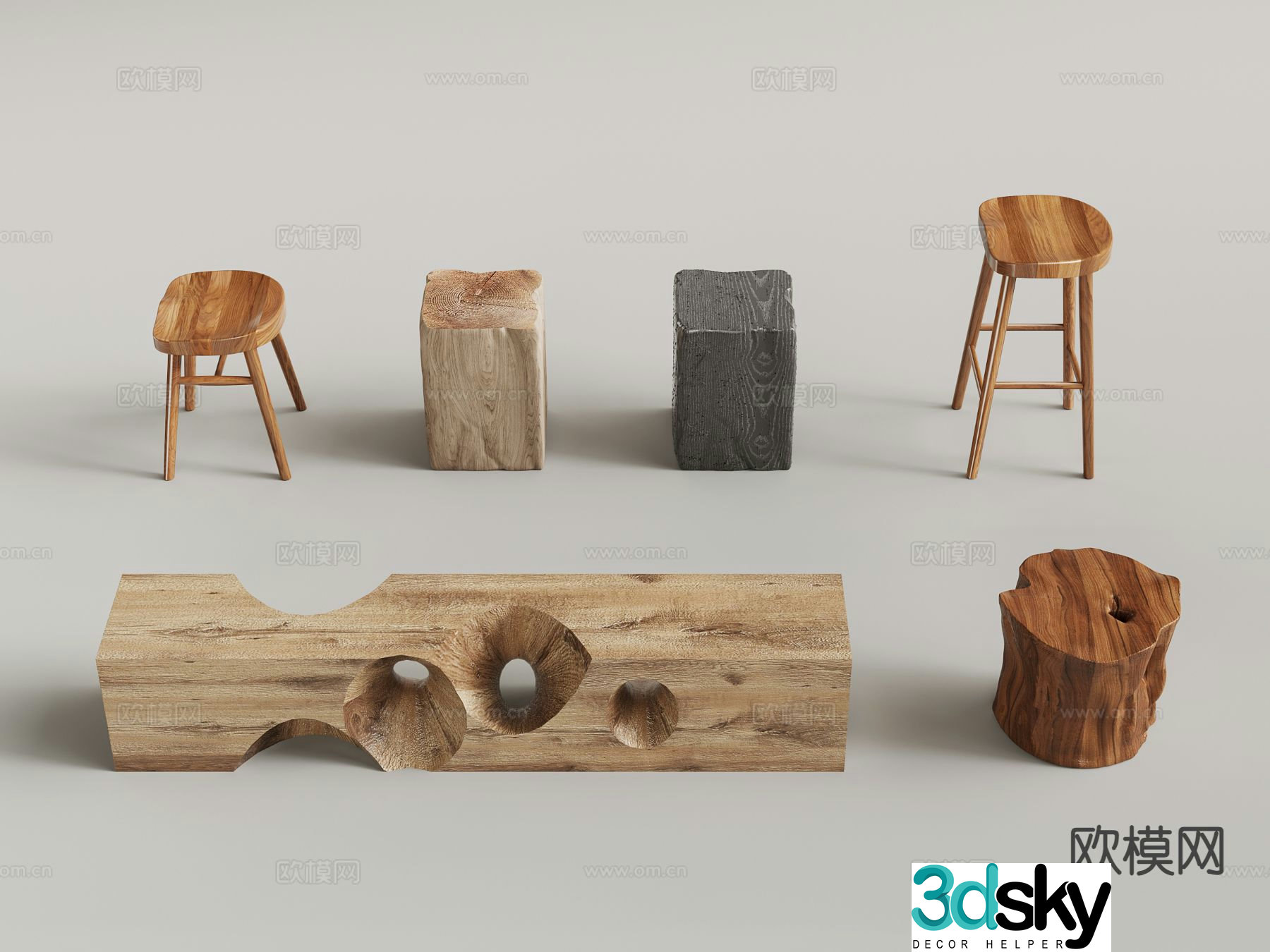 wabi-sabi stool round stool bench 3d model