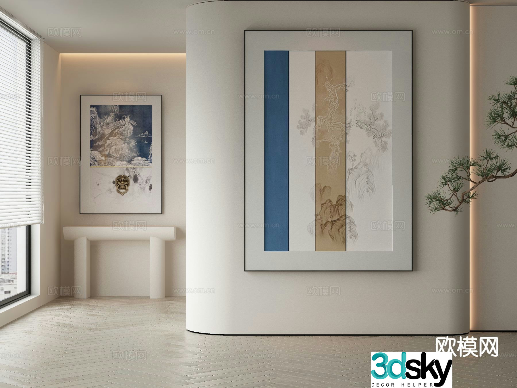 New Chinese style decorative painting Zen hanging painting 3D model