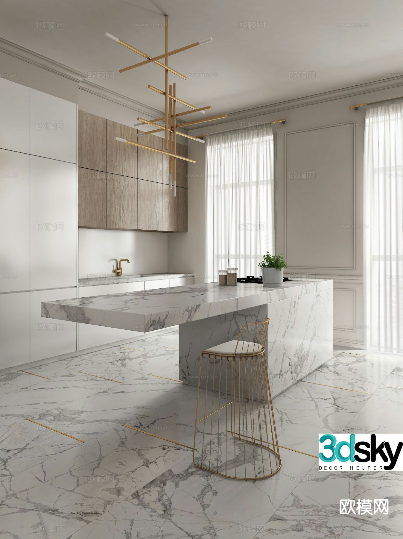 Modern island kitchen 3d model