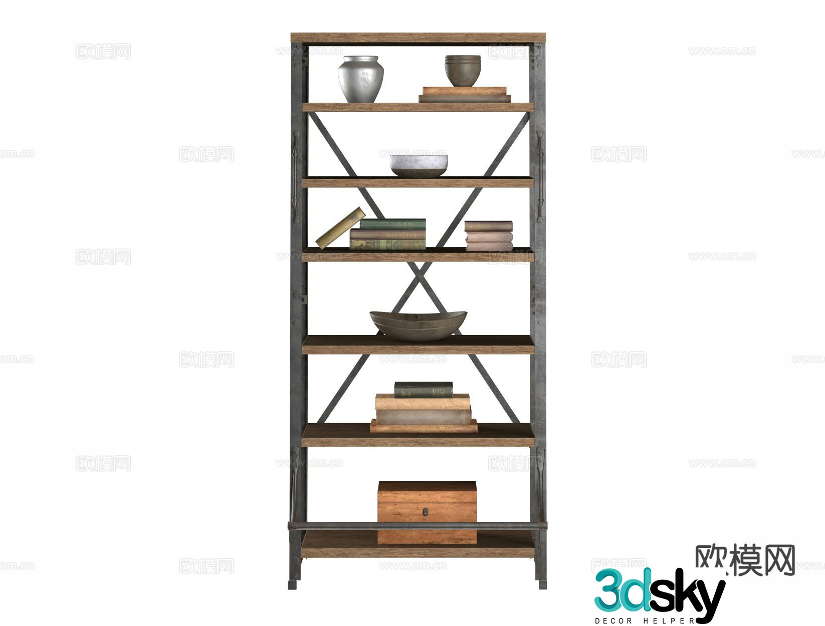 Industrial style decorative cabinet display stand 3D model