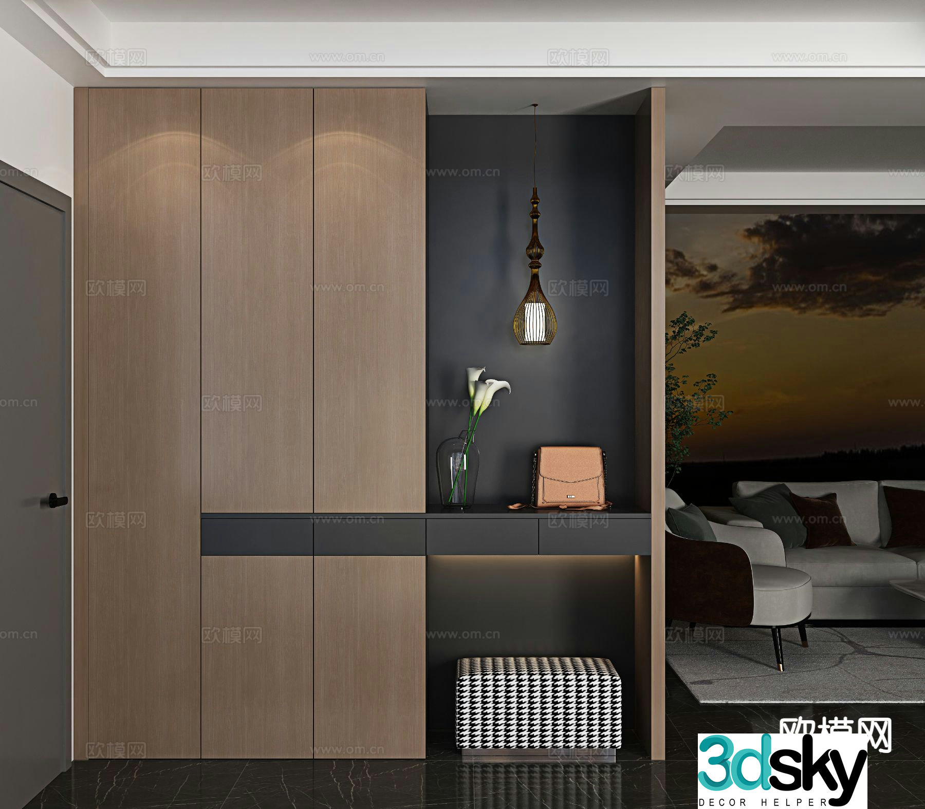Italian style entrance shoe cabinet 3D model