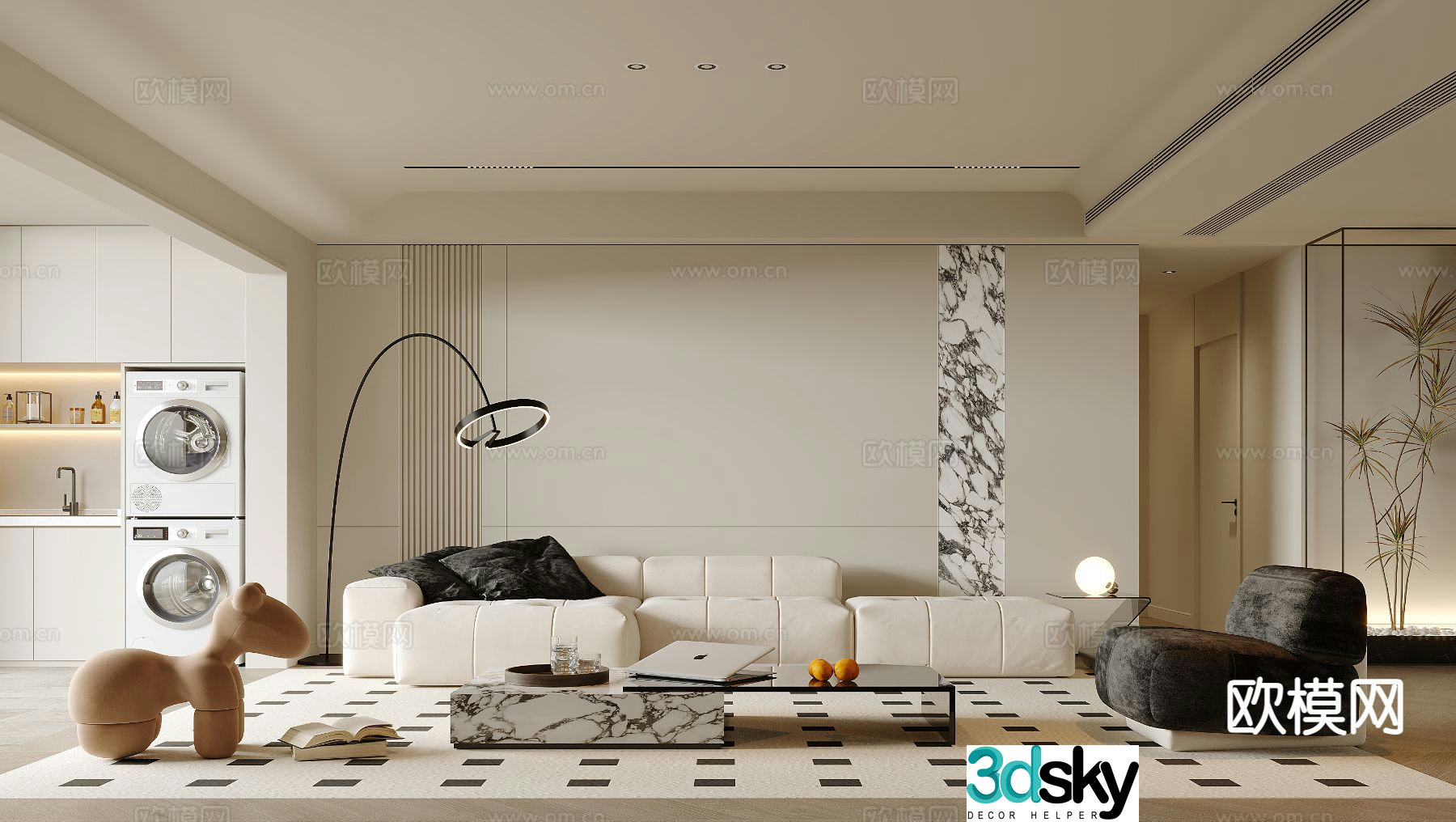 Cream style living room 3d model