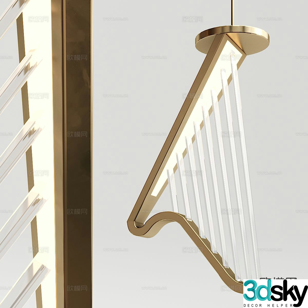 Metal harp chandelier shape chandelier 3d model
