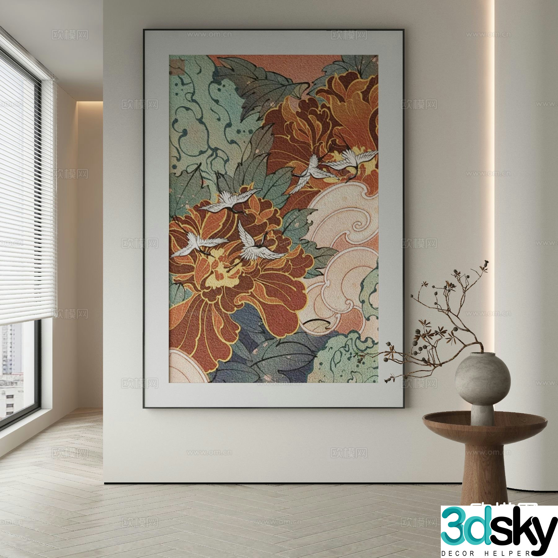 Modern decorative painting abstract painting flower and bird painting 3d model
