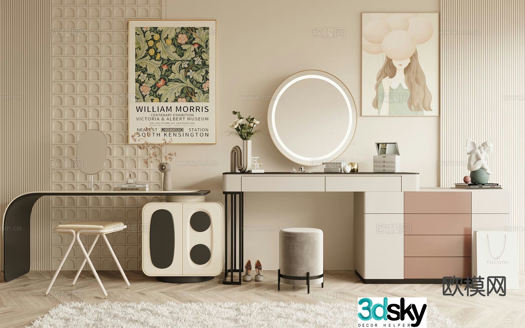 Cream style dressing table dressing table 3d model