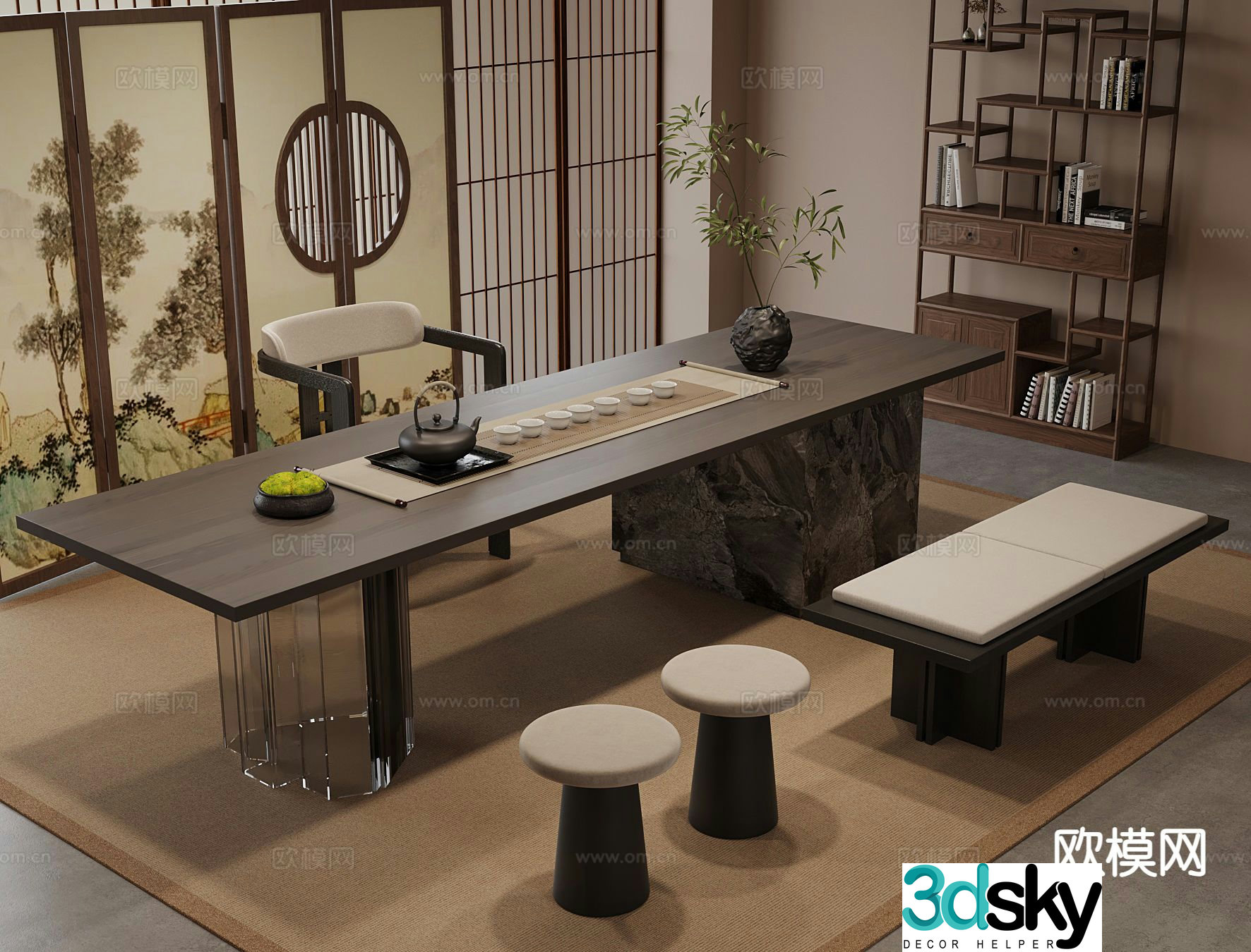 New Chinese style tea table tea table 3d model