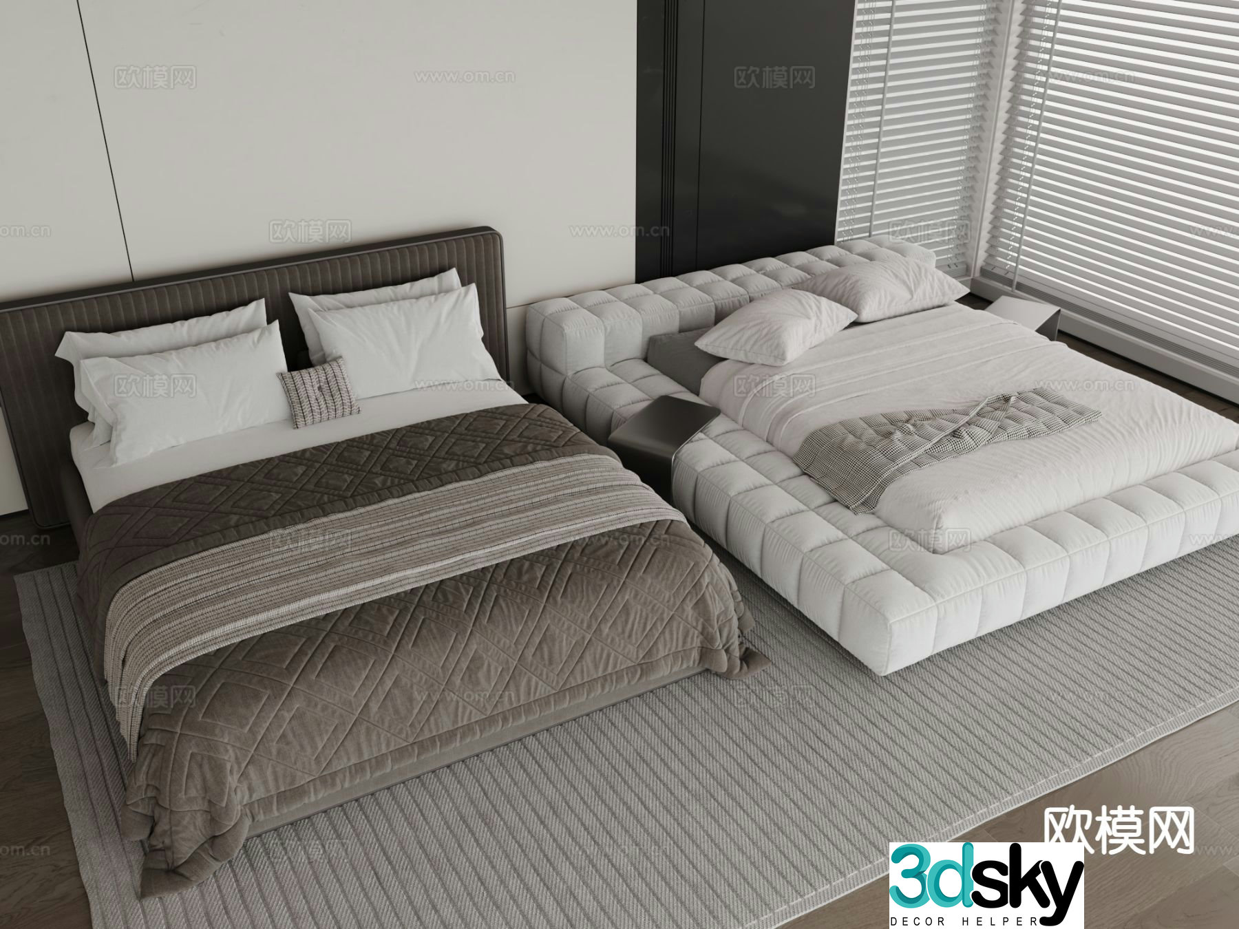 Modern double bed 3d model
