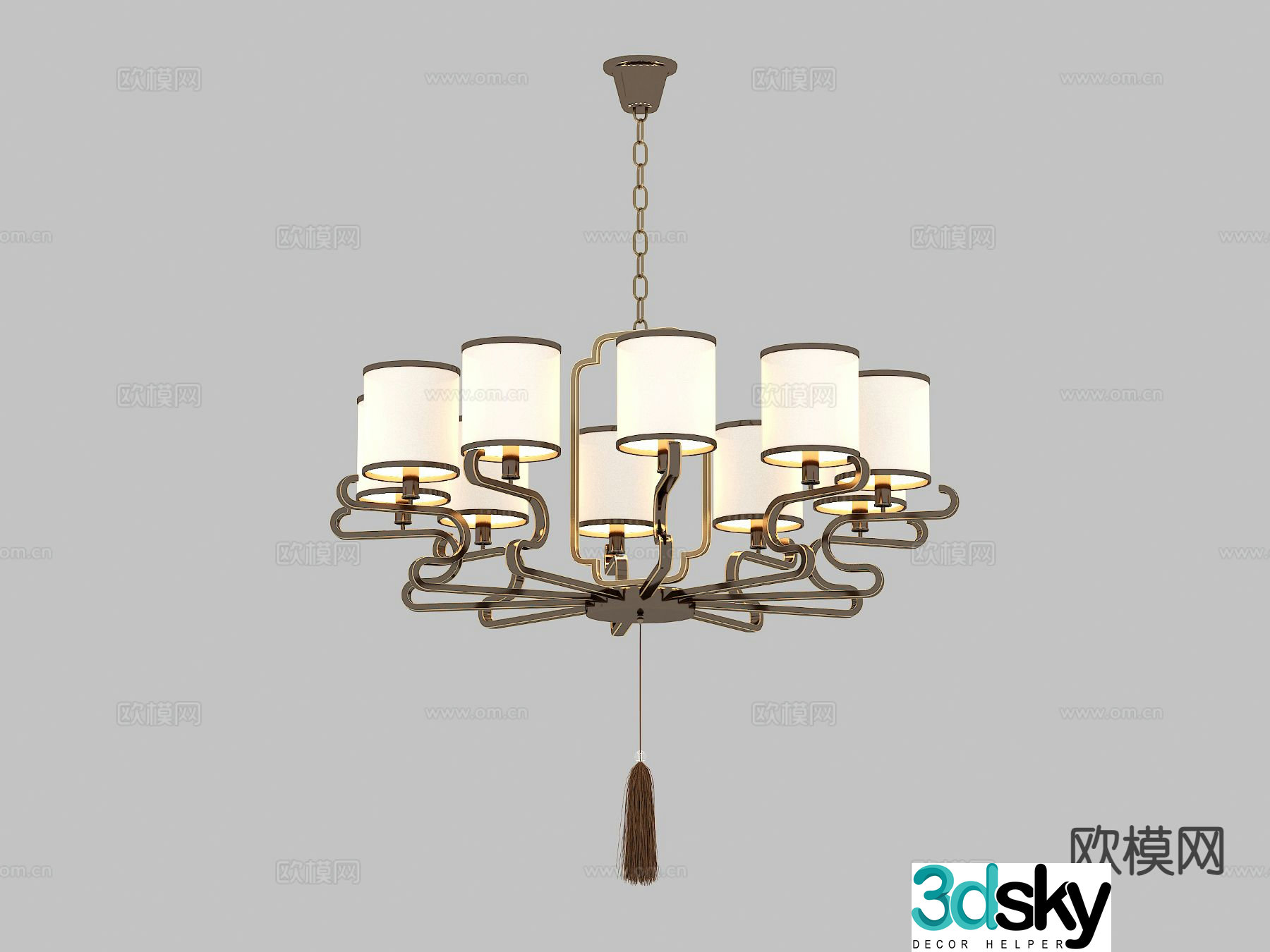 Chinese style multi-head chandelier 3d model