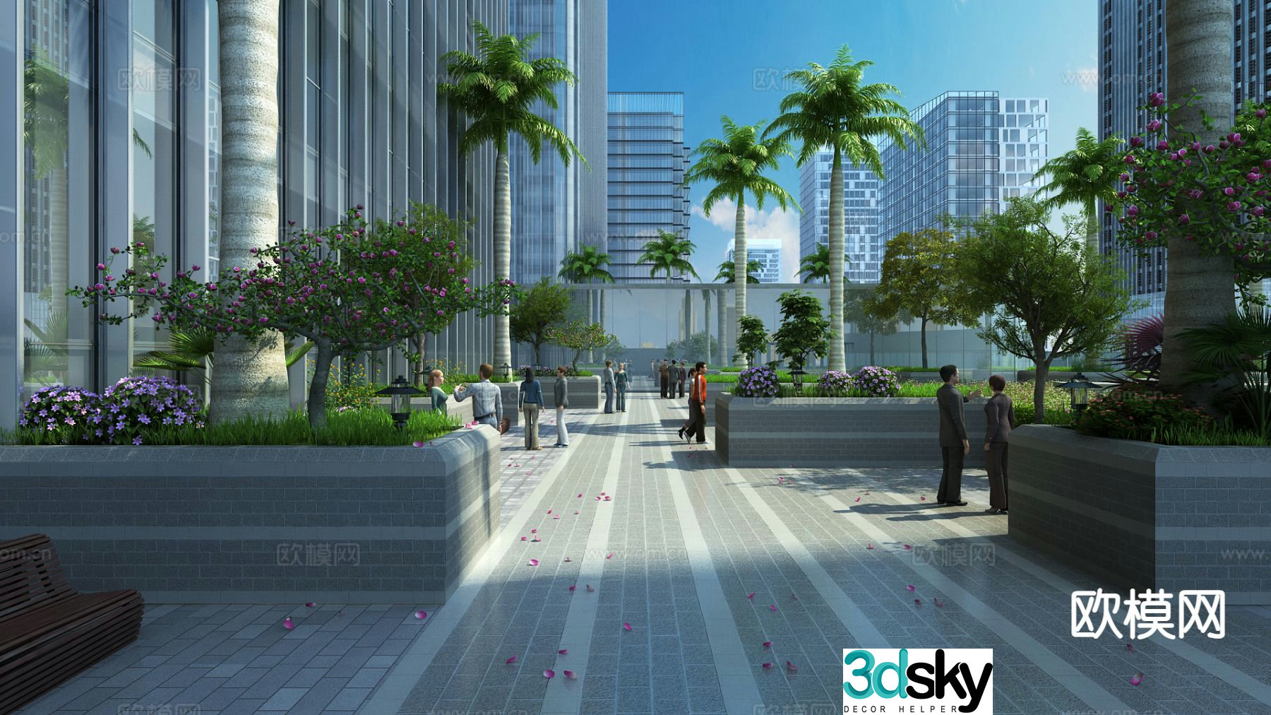 Modern roof garden landscape 3d model