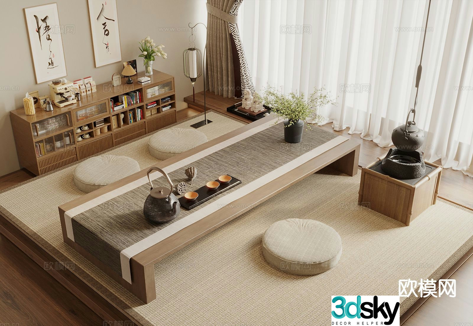 New Chinese Tatami Tea Room 3D Model