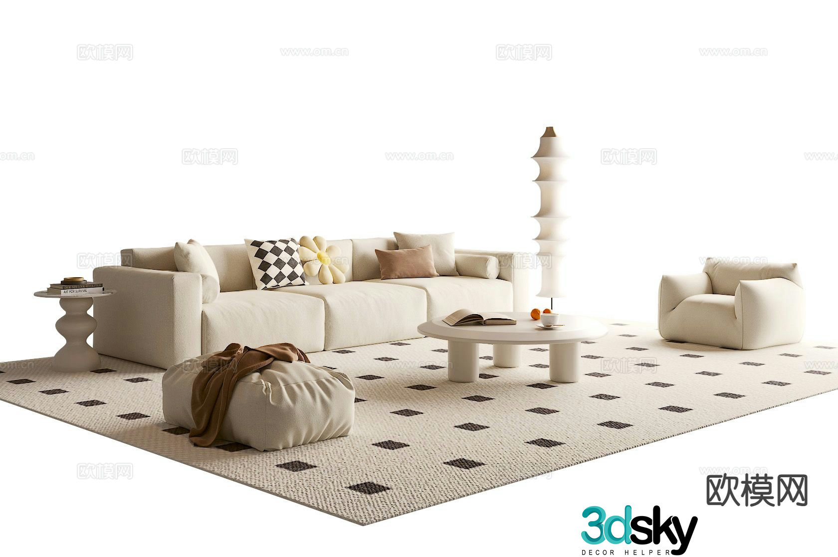 Cream style sofa modular sofa 3d model