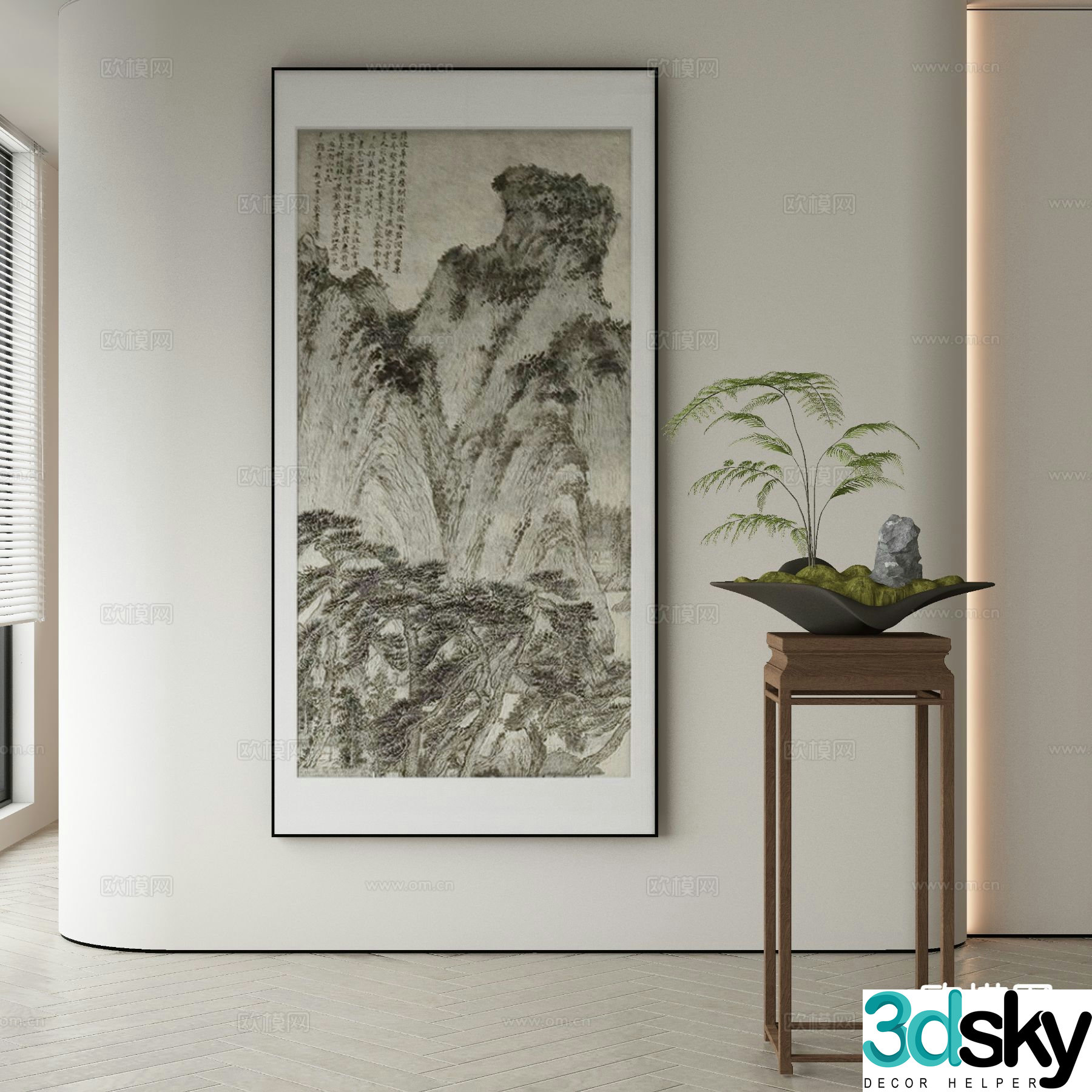 New Chinese style decorative painting landscape painting 3D model
