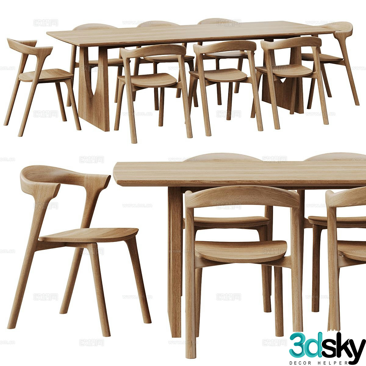 3D model of log style dining table and chairs