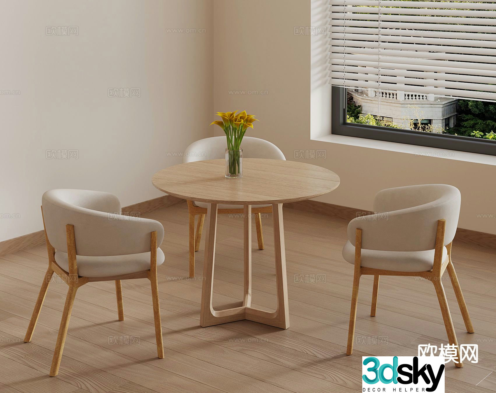 Log style leisure tables and chairs negotiation table dining table 3D model