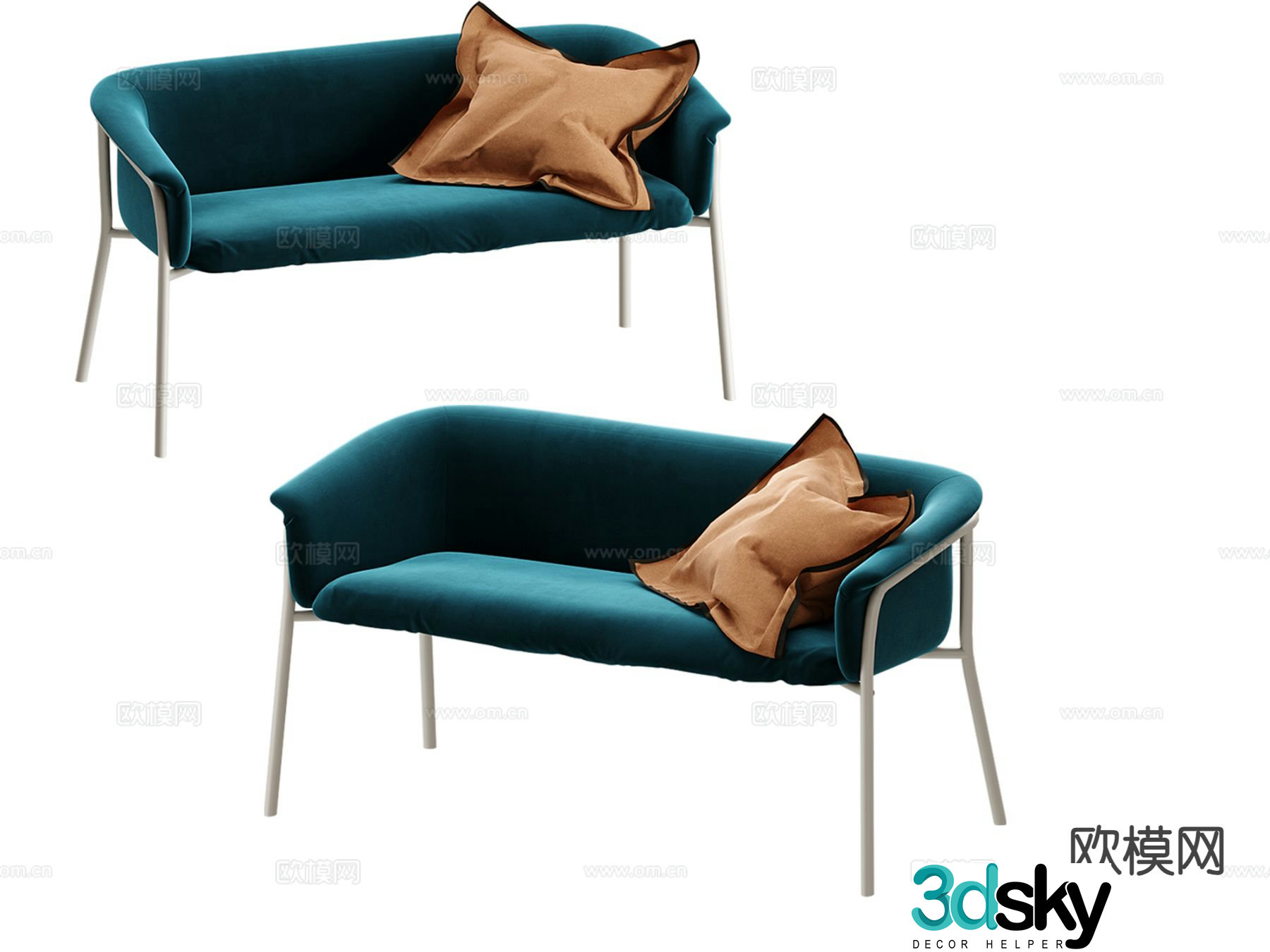 European style leisure sofa straight row sofa fabric sofa 3d model