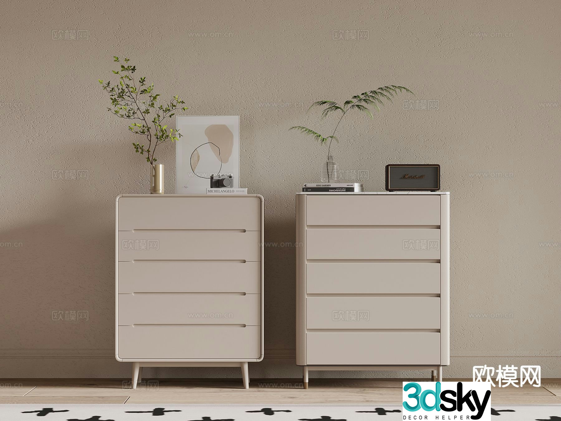 Cream style chest of drawers 3d model