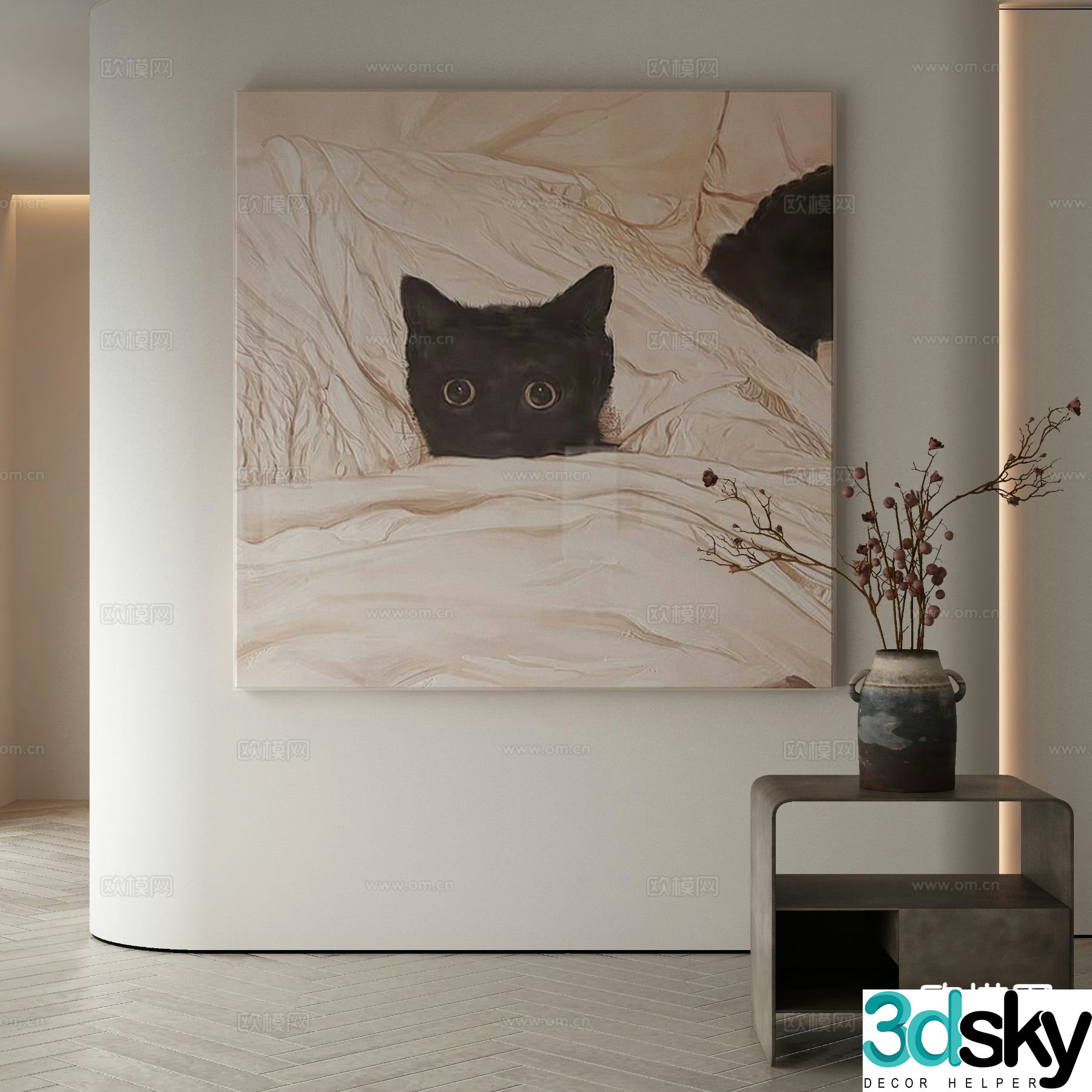 Modern decorative painting cat hanging painting 3d model