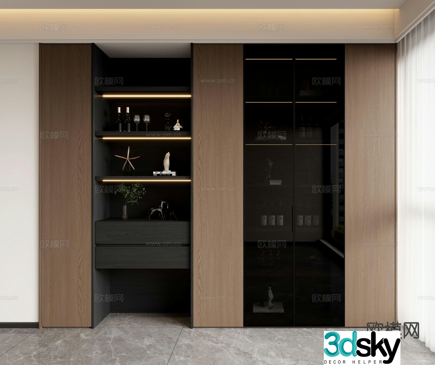 Italian glass wine cabinet 3D model